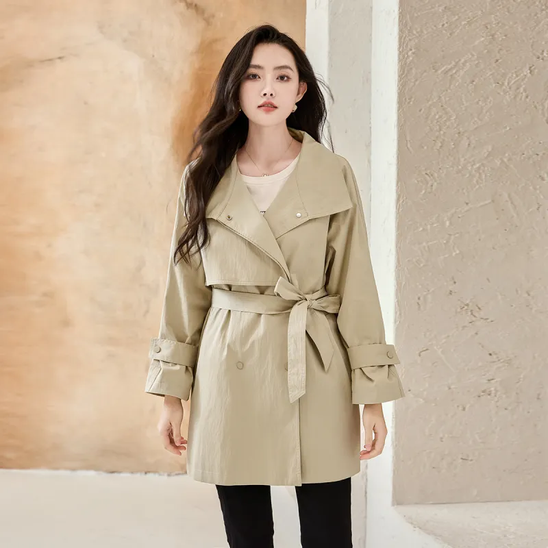 SMEN Trench Coat Women's Milk White Green-5