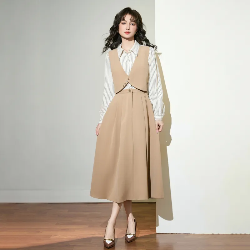 SMEN Long Sleeved Dresses Women's Khaki-5