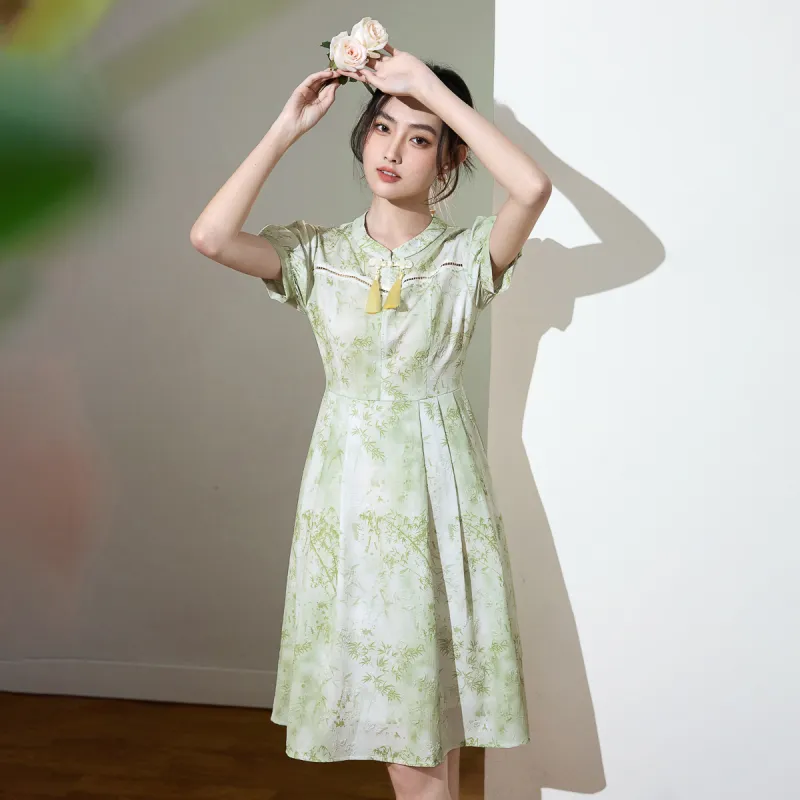 SMEN Short Sleeved Dresses Women's Green-6
