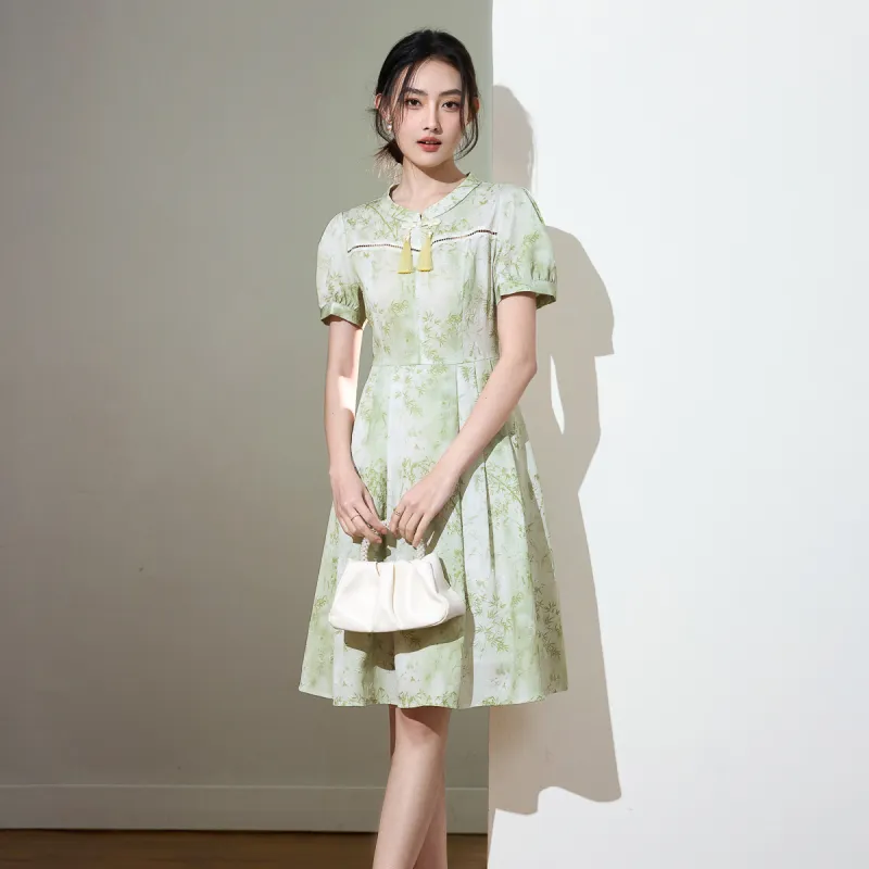 SMEN Short Sleeved Dresses Women's Green-1