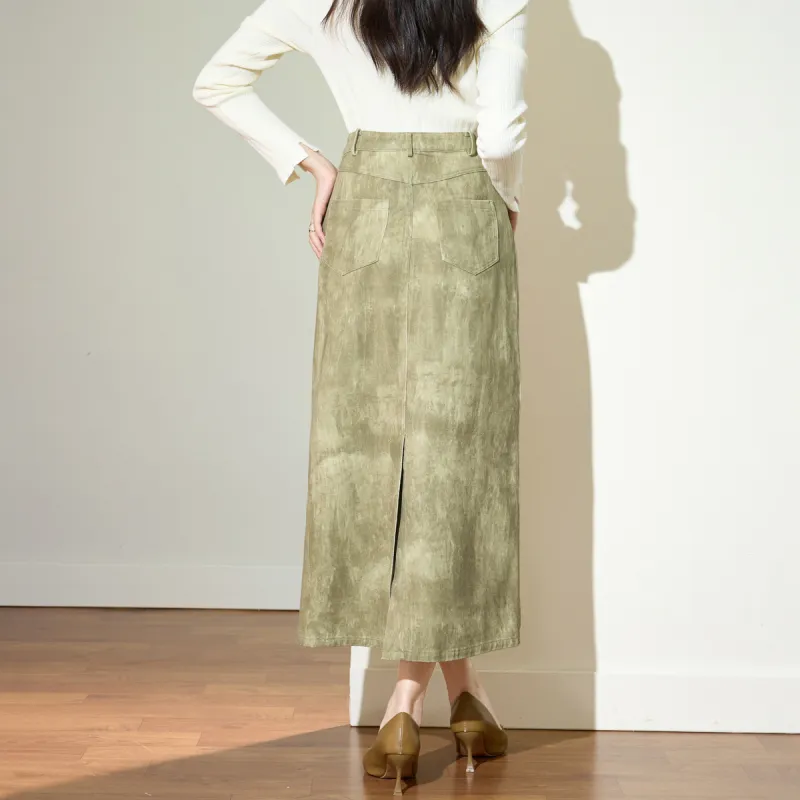 SMEN Casual Long Skirts Women's Khaki-4