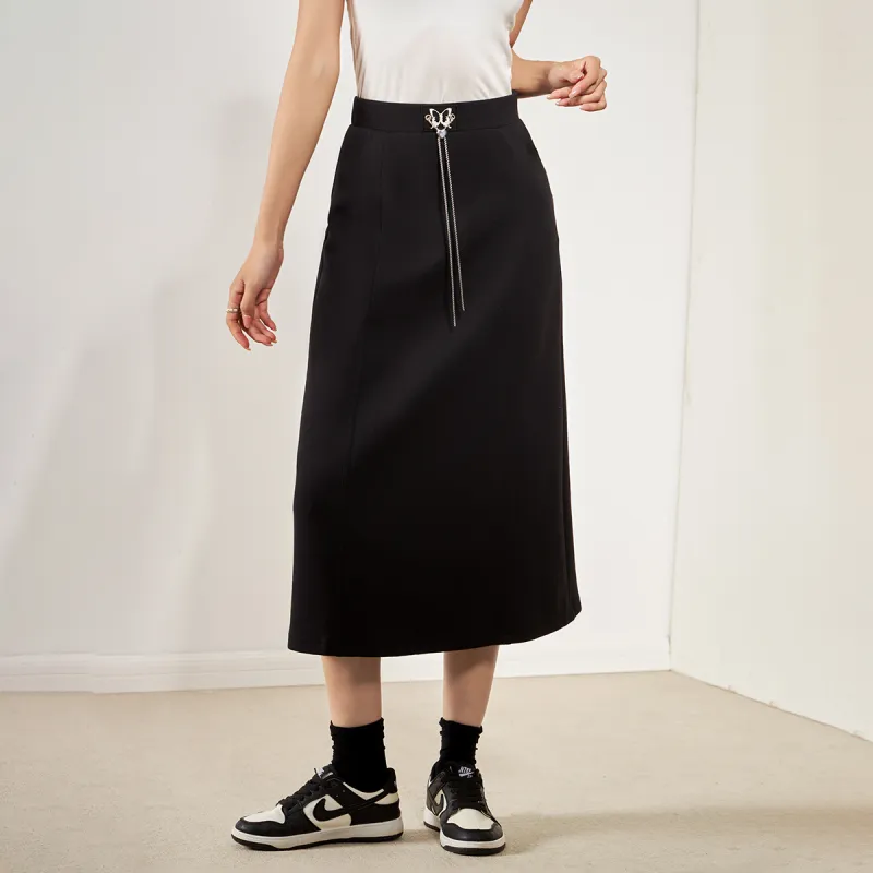 SMEN Casual Long Skirts Women's Black-1