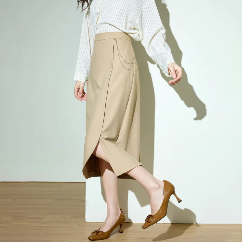 SMEN Casual Long Skirts Women's Khaki-4