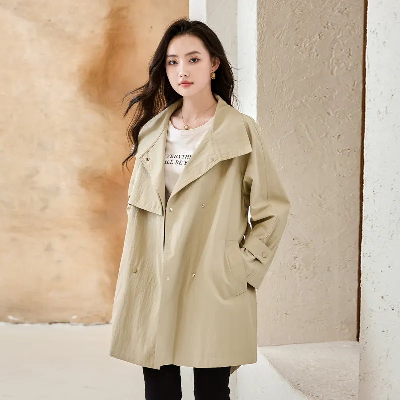 SMEN Trench Coat Women's Milk White Green-4