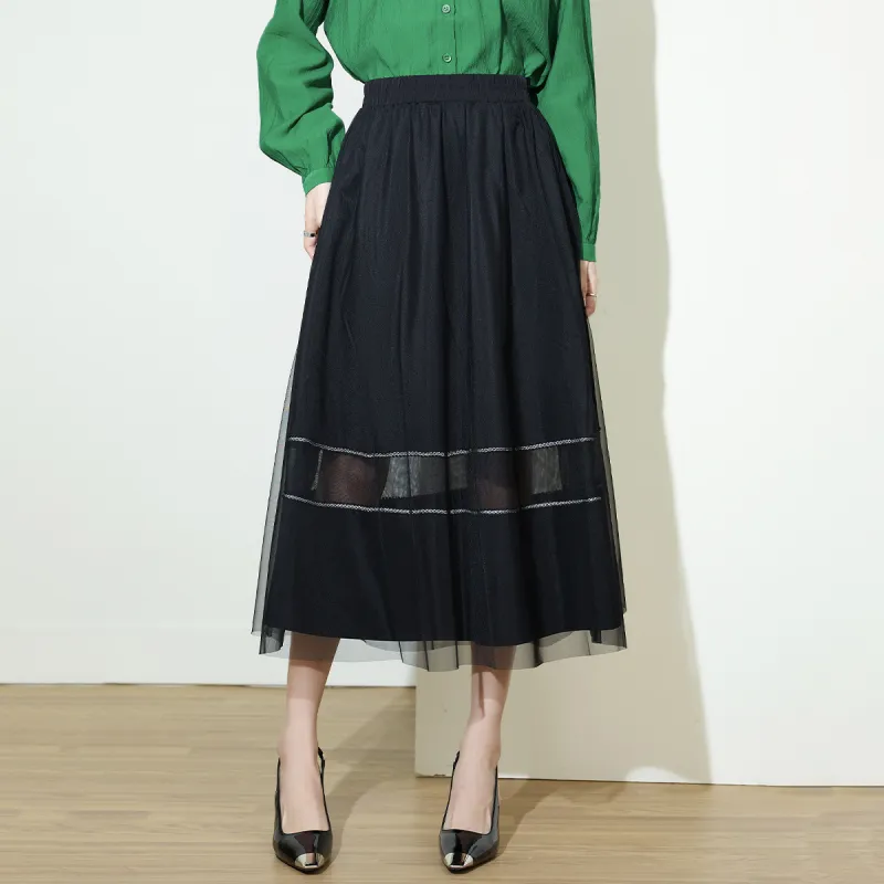 SMEN Casual Long Skirts Women's Black-5