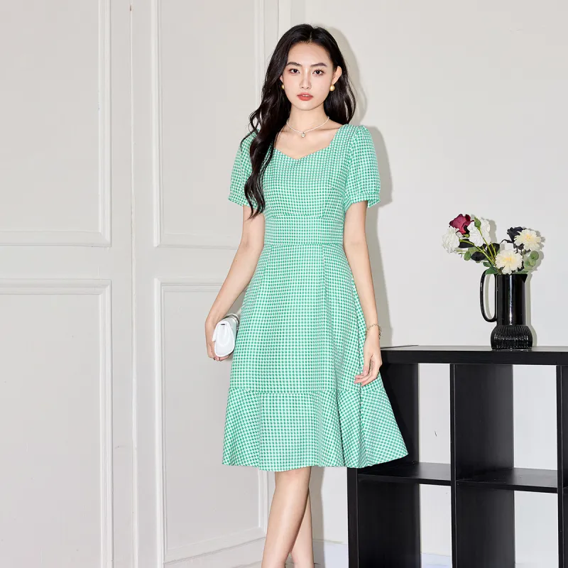 SMEN Short Sleeved Dresses Women's Green-2