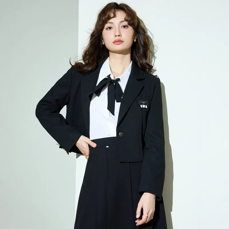 SMEN Cropped Coats Women's Black-5