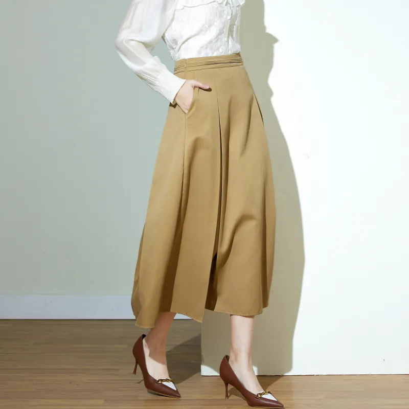 SMEN Casual Long Skirts Women's Khaki-4