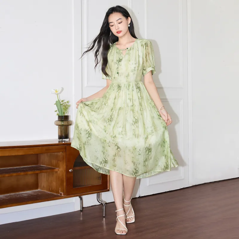 SMEN Short Sleeved Dresses Women's Green-5