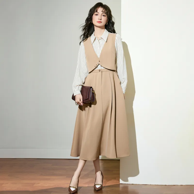 SMEN Long Sleeved Dresses Women's Khaki-2