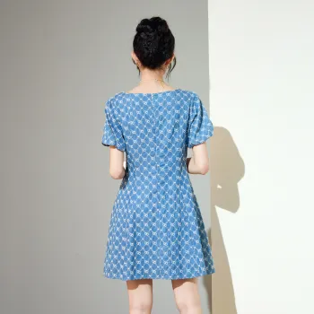 SMEN Short Sleeved Dresses Women's Denim Blue