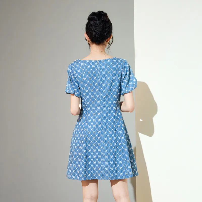 SMEN Short Sleeved Dresses Women's Denim Blue-0