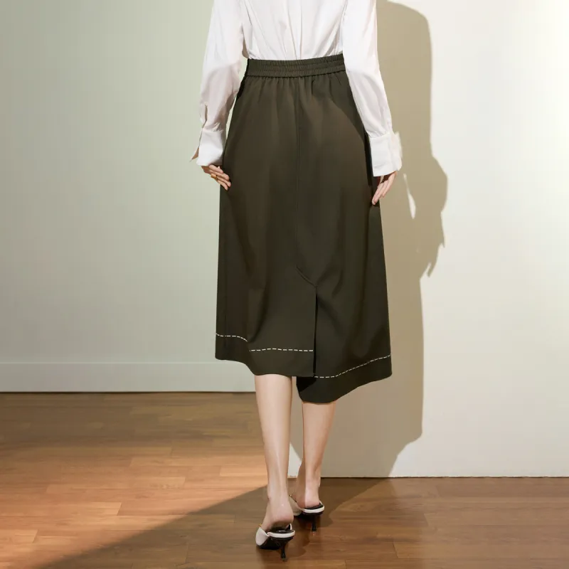 SMEN Casual Long Skirts Women's Coffee-5