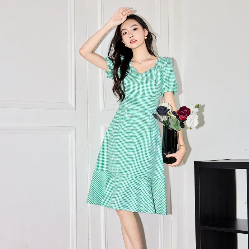 SMEN Short Sleeved Dresses Women's Green-3