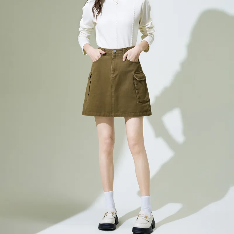 SMEN SS24 Denim Short Skirts Women's Coffee-2