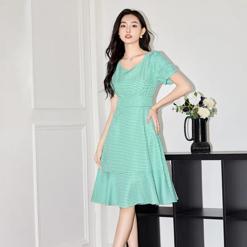 SMEN Short Sleeved Dresses Women's Green-4