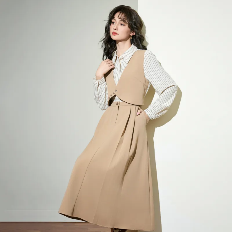 SMEN Long Sleeved Dresses Women's Khaki-6