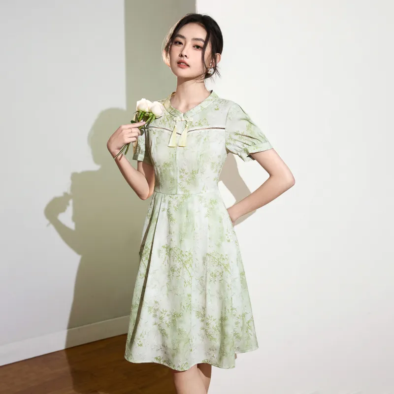 SMEN Short Sleeved Dresses Women's Green-2