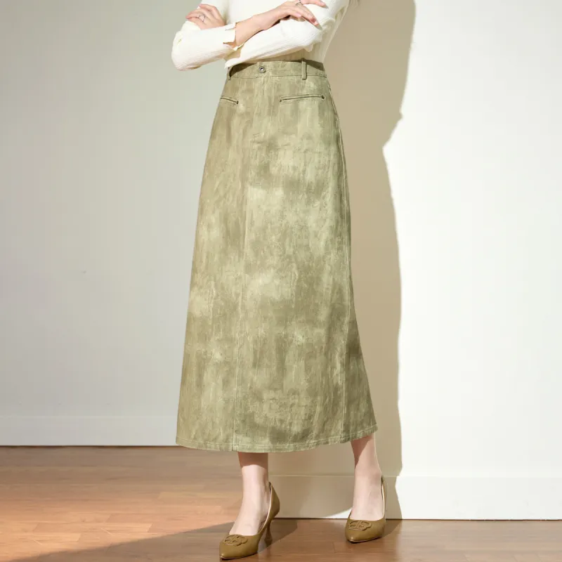 SMEN Casual Long Skirts Women's Khaki-7