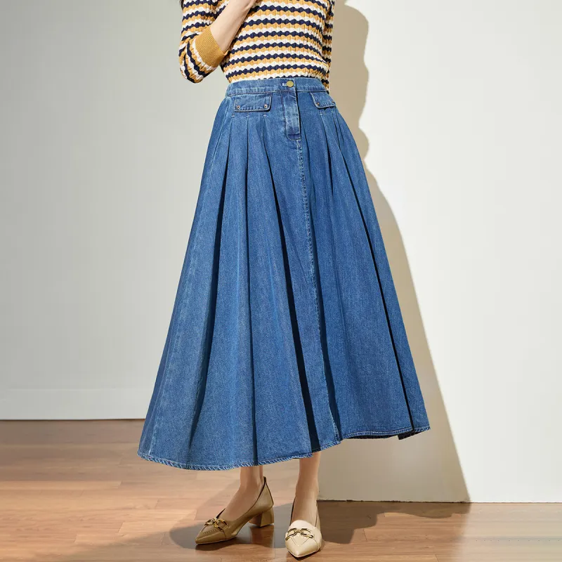 SMEN Denim Long Skirt Women's Denim Blue-3