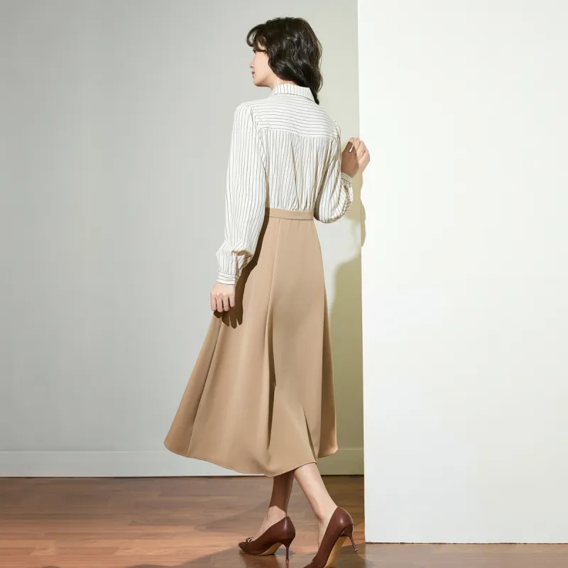 SMEN Long Sleeved Dresses Women's Khaki-4