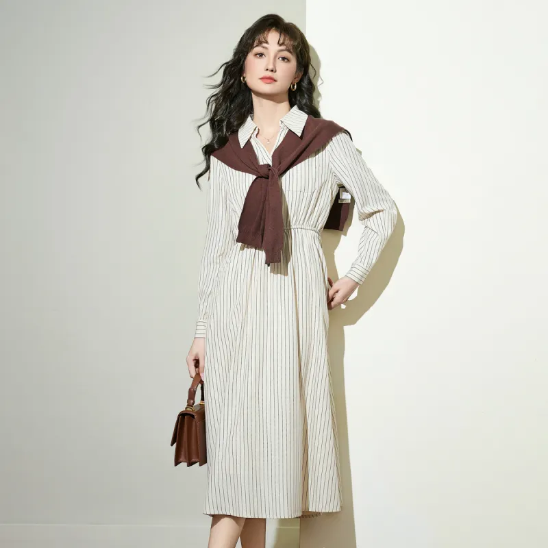 SMEN Long Sleeved Dresses Women's Stripes-4