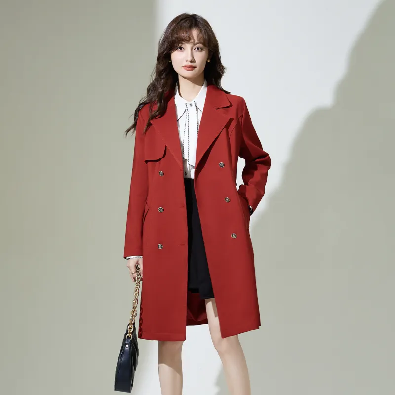 SMEN Trench Coats Women's Red-2