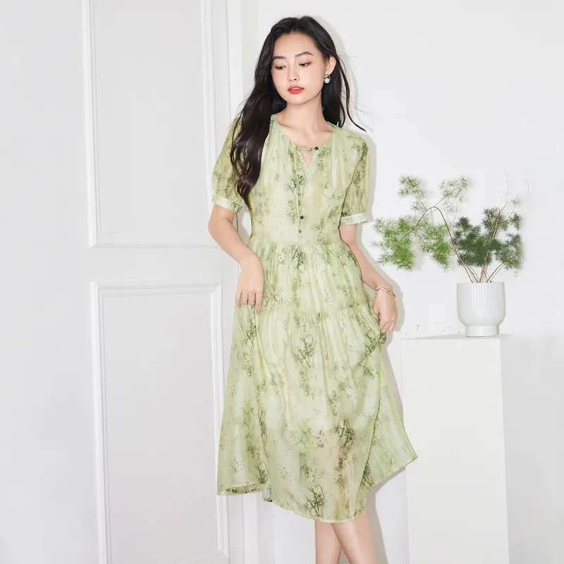SMEN Short Sleeved Dresses Women's Green-6