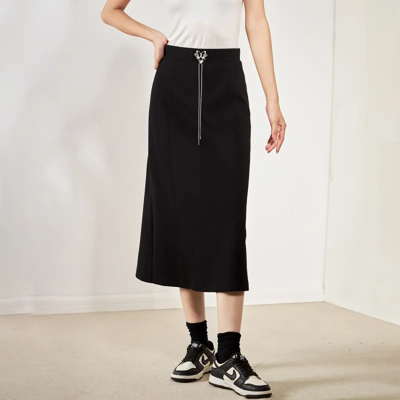 SMEN Casual Long Skirts Women's Black-3
