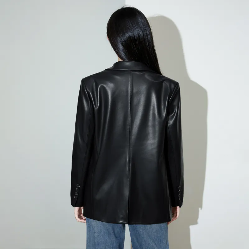 SMEN Leather Jacket Women's Black-1