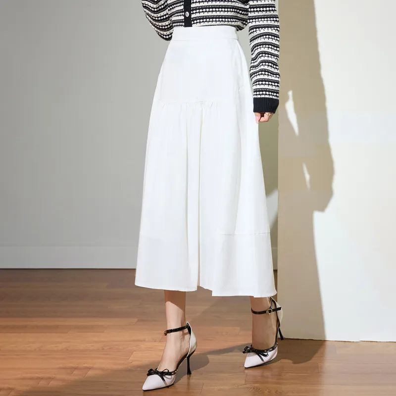 SMEN Casual Long Skirts Women's White-5