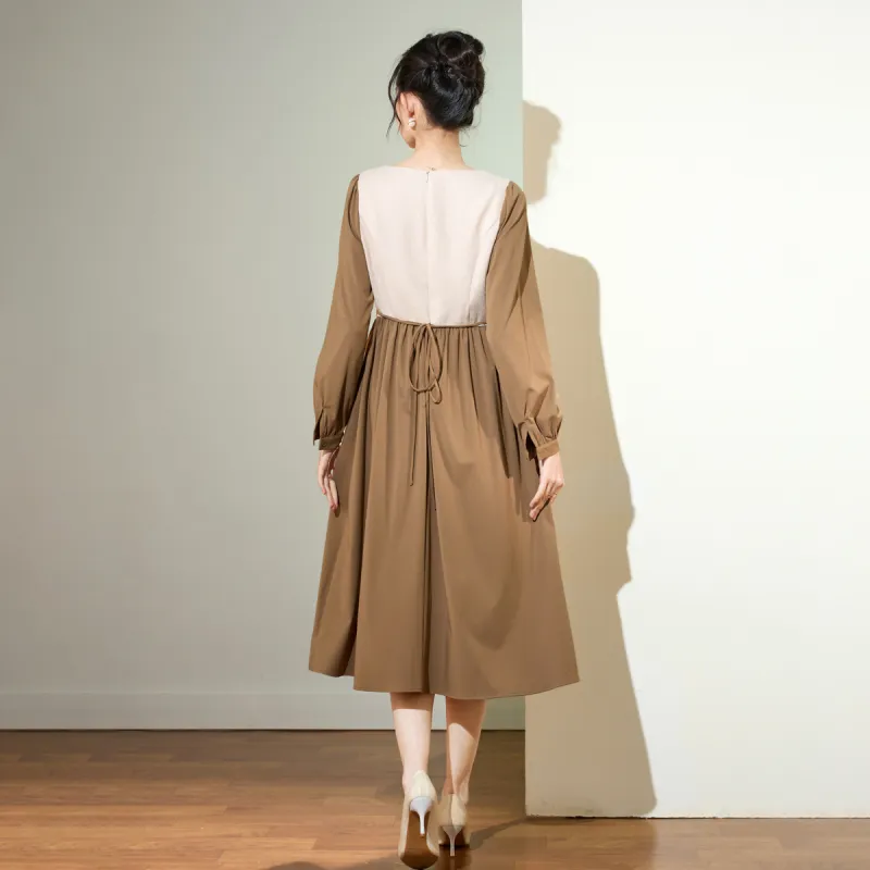 SMEN Long Sleeved Dresses Women's Coffee-1