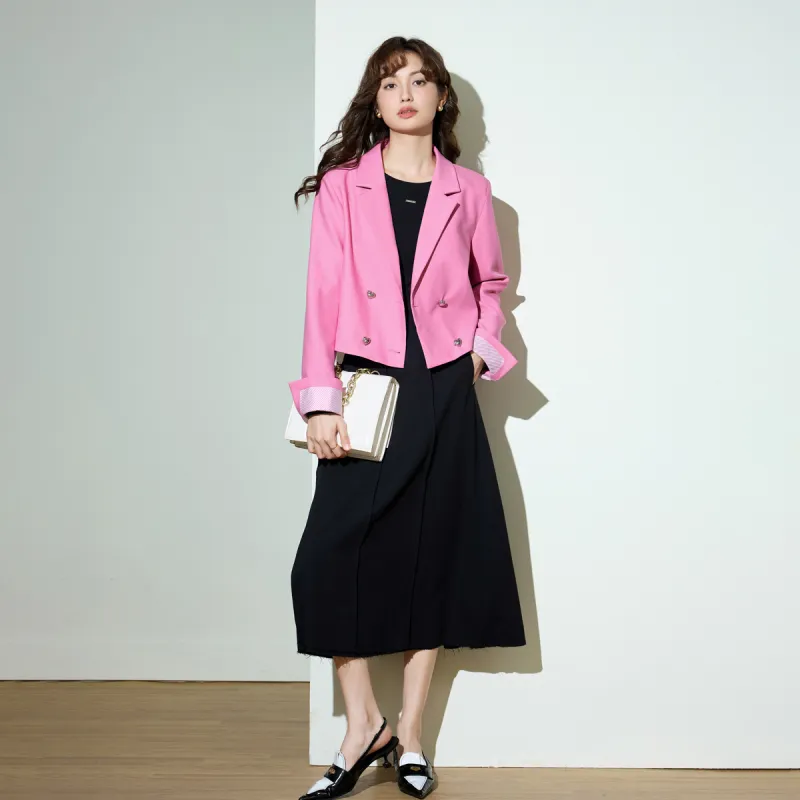 SMEN Cropped Coats Women's Raspberry Pink-3