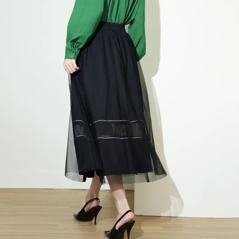 SMEN Casual Long Skirts Women's Black-4