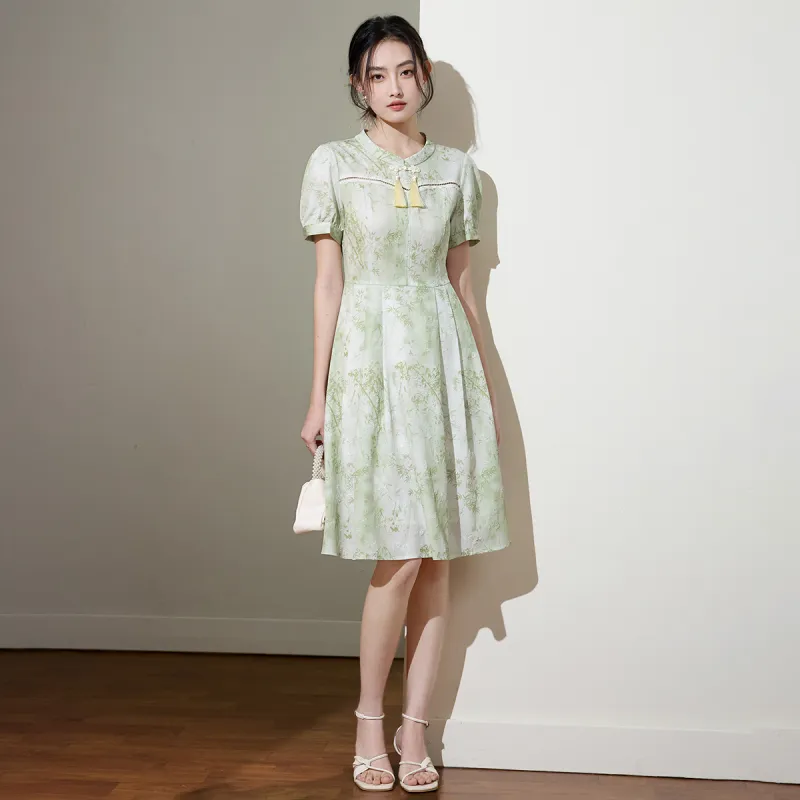 SMEN Short Sleeved Dresses Women's Green-4