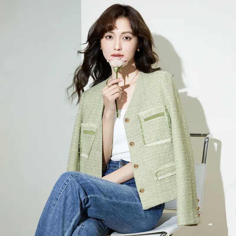 SMEN Cropped Coats Women's Green-7