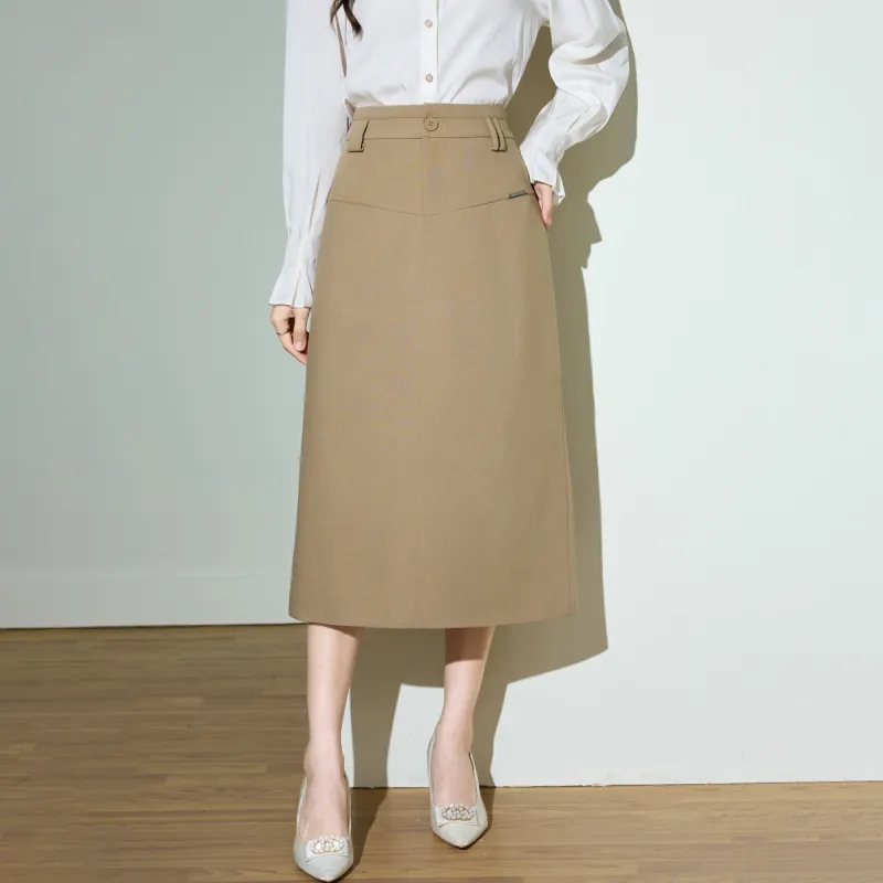 SMEN SS24 Casual Long Skirts Women's Khaki-3