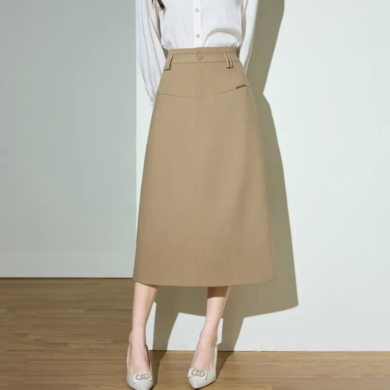 SMEN SS24 Casual Long Skirts Women's Khaki-6