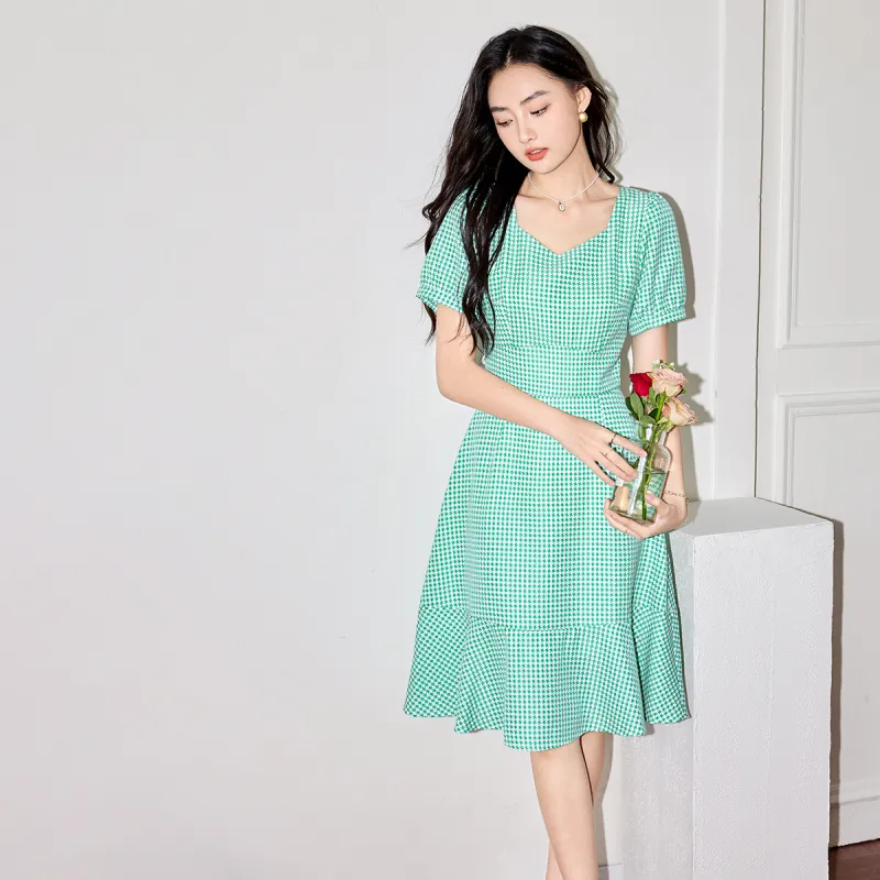 SMEN Short Sleeved Dresses Women's Green-7