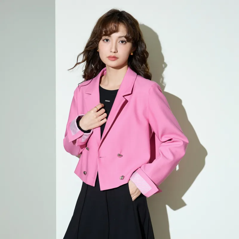 SMEN Cropped Coats Women's Raspberry Pink-5