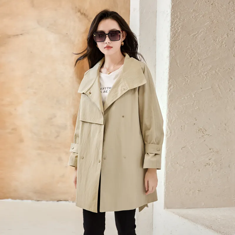 SMEN Trench Coat Women's Milk White Green-6