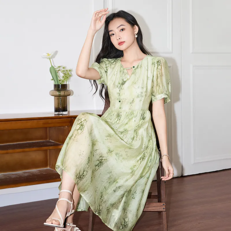 SMEN Short Sleeved Dresses Women's Green-8