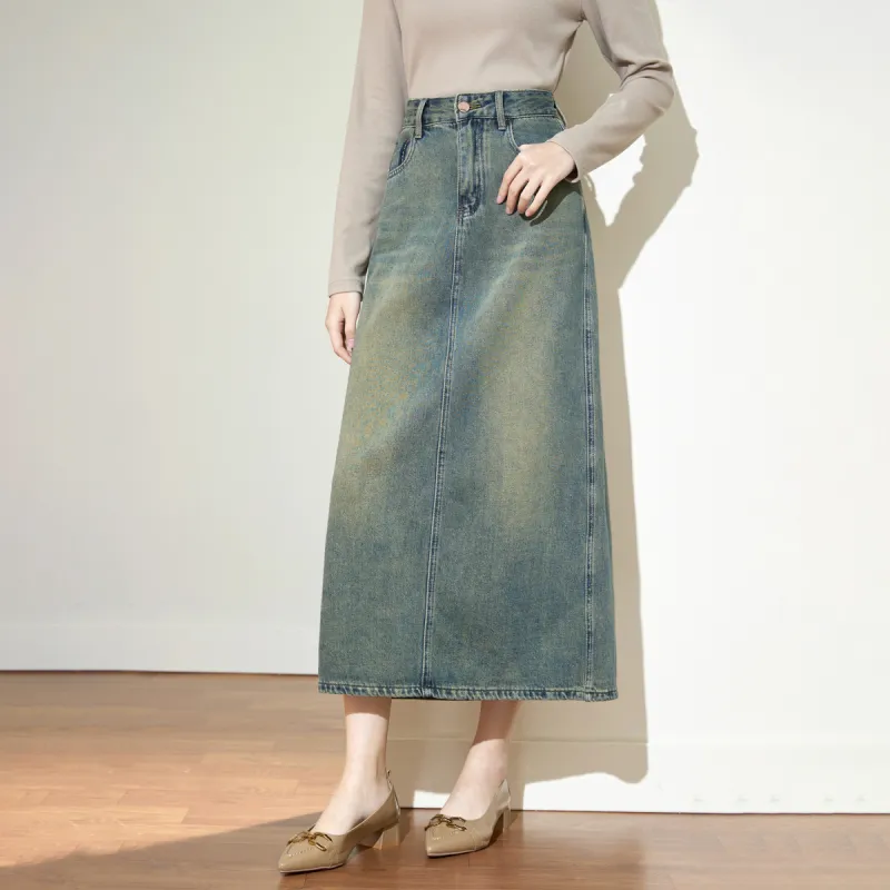 SMEN Denim Long Skirts Women's Denim Blue-4