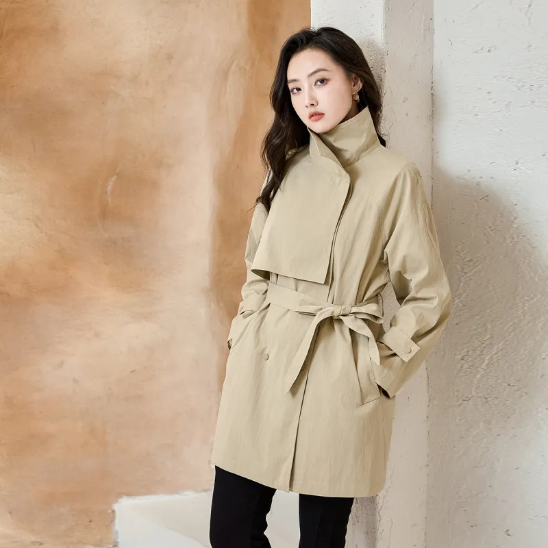 SMEN Trench Coat Women's Milk White Green-7