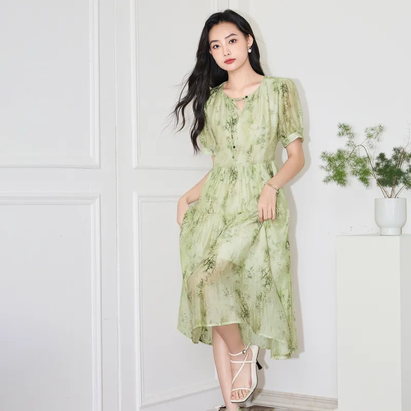 SMEN Short Sleeved Dresses Women's Green-7