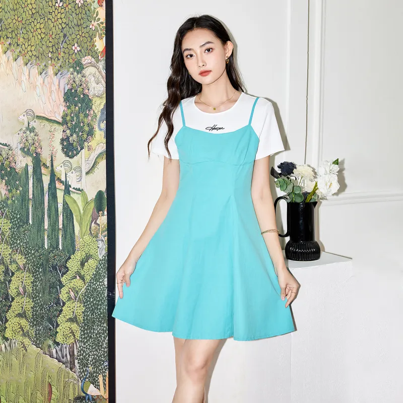 SMEN Short Sleeved Dresses Women's Air Blue-2