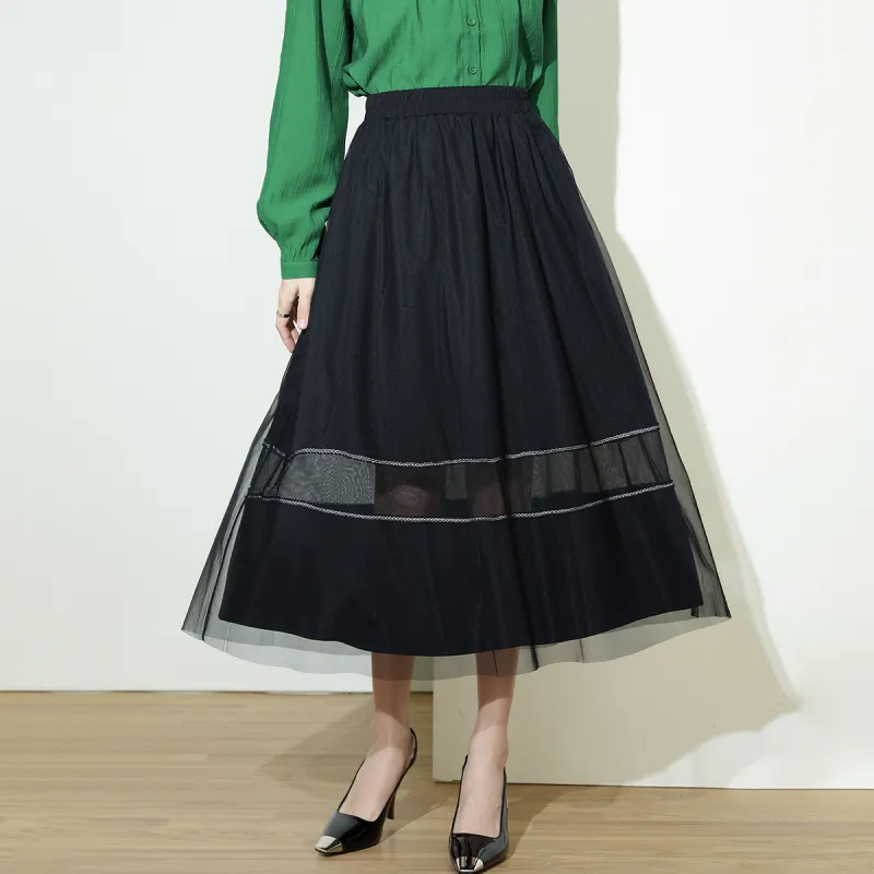 SMEN Casual Long Skirts Women's Black-3