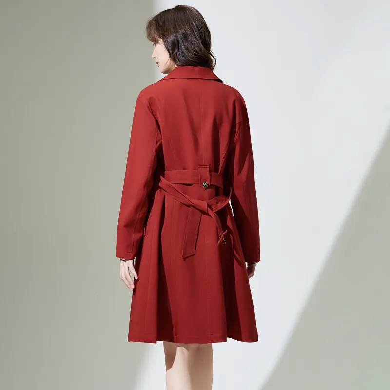 SMEN Trench Coats Women's Red-8