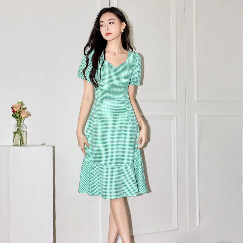 SMEN Short Sleeved Dresses Women's Green-6
