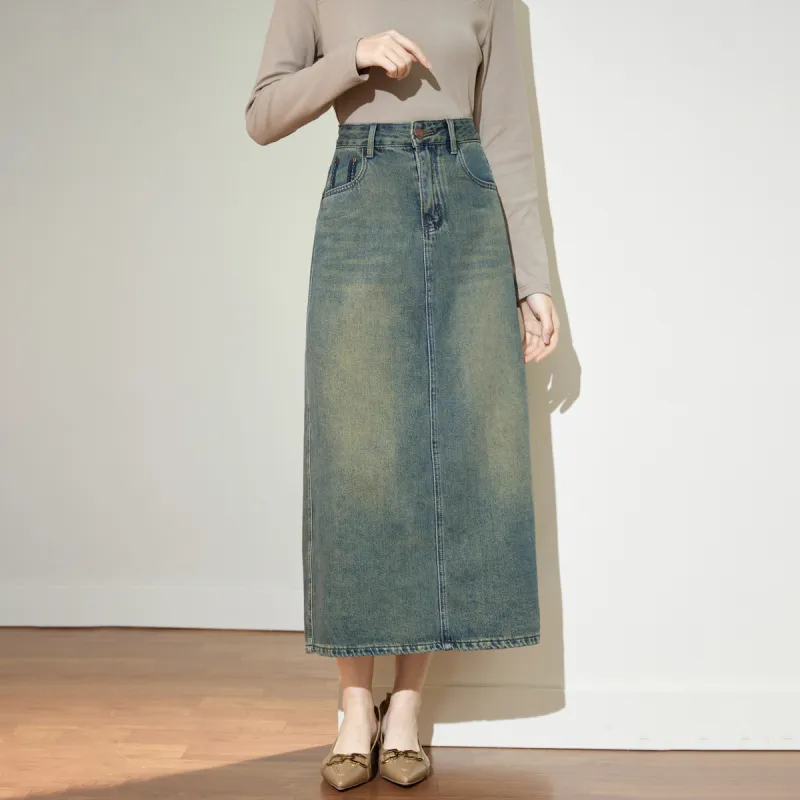 SMEN Denim Long Skirts Women's Denim Blue-2